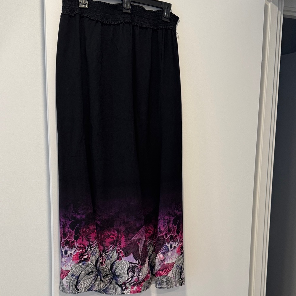 Dana Buchman Black and Purple Floral Maxi Skirt